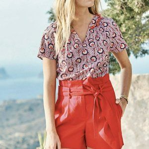NWT Antonio Melani Amee Linen Shorts Size 14 Red Belted High Rise Zip